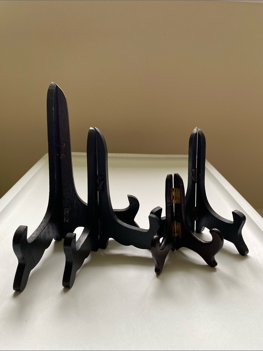 lot of 4 Easel Plate Holder Wooden Folding Display Stands 4“ 5.75” 6“ 8”